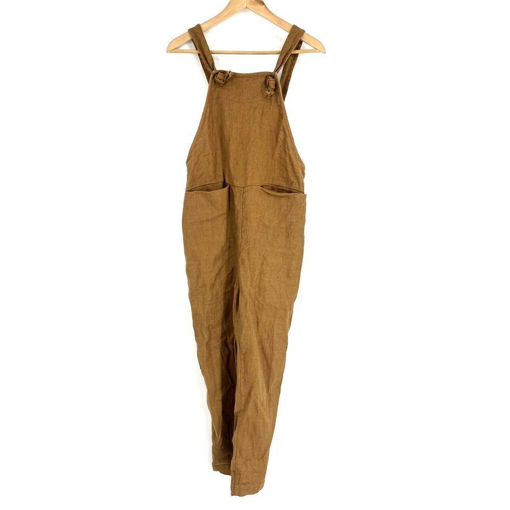 Beaton Linen Overalls Size XS Womens Brown Slip On Pocket Pants Canada Lagenlook